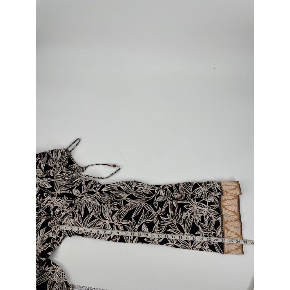 Zara Womens Large Sleeveless Maxi Dress Linen Blend Black White Leaf Print Chic - Picture 7 of 11